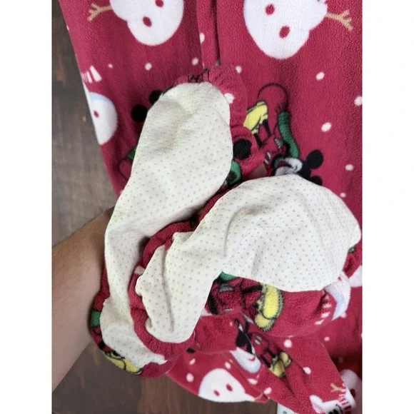 Disney Mickey Mouse Snowman 1 Piece Costume Pajama Suit Red Green Womens XL - Picture 4 of 6